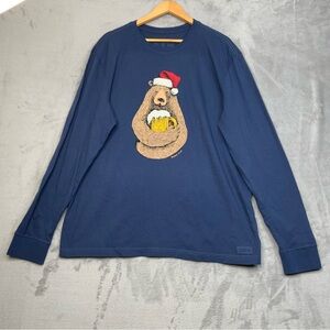 Life is Good Bear Beer Hug Crusher Lite Long SleeSleSleSleve T-Shirt. Men’s XL.
